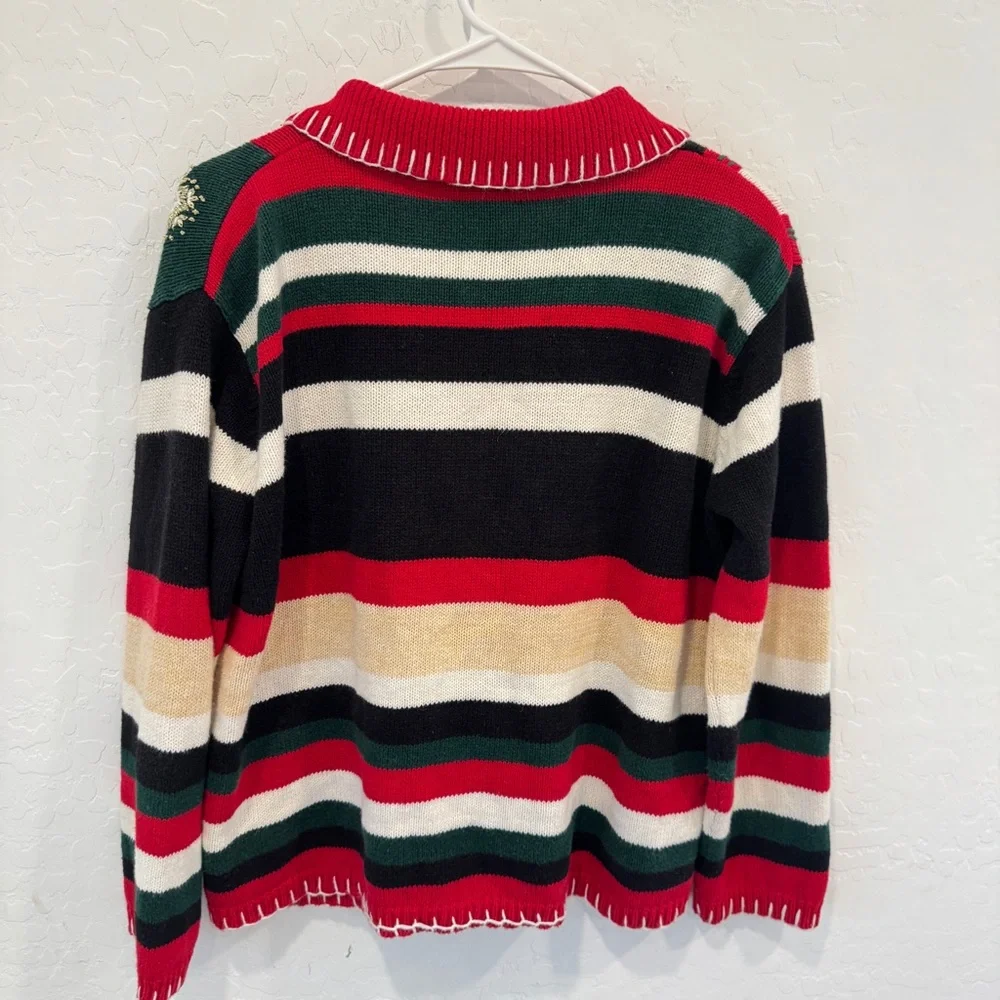 Shaver Lake Christmas Cardigan Sweater Womens Medium Patchwork Embroidered